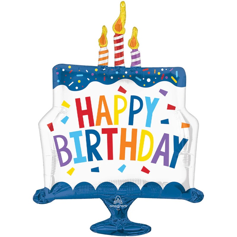 Blue Happy Birthday Tiered Cake Balloon Helium-Filled (local only)