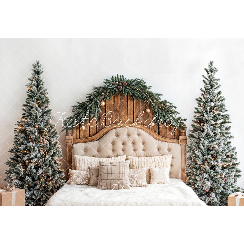 Kate Christmas Bedroom Headboard Upholstered Backdrop Designed by Emetselch Microfiber (Printed) 7x5ft - For Twin Size Mattress