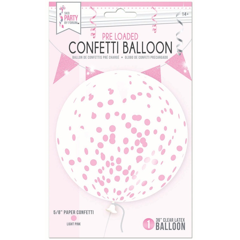 36" Pre-Loaded Clear Light Pink Confetti Latex Balloon | 1 count
