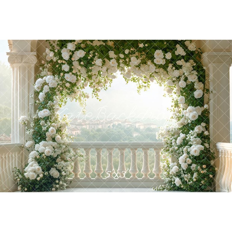 Kate Wedding Flower Arch Balcony Backdrop Designed by Emetselch Microfiber (Printed) 7x5ft - small kids sitting / cake smash
