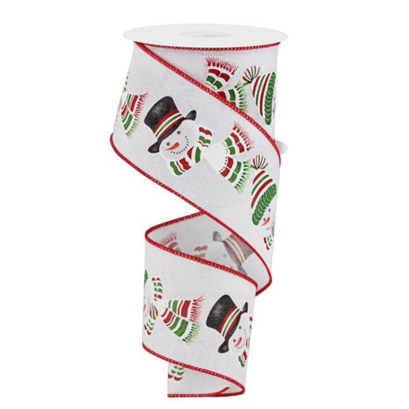 2.5" Snowman Head Ribbon: White/Red/Grn - 10yds