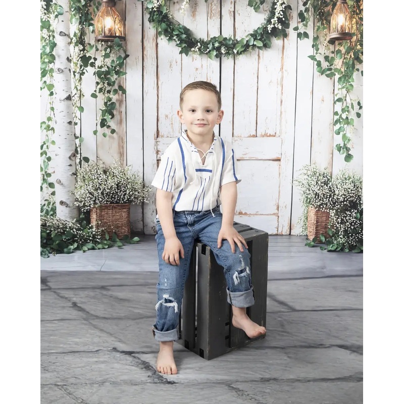 Kate Spring Rustic Wooden Floral Door Backdrop Designed by Emetselch Microfiber (Printed) 7x5ft - small kids sitting / cake smash