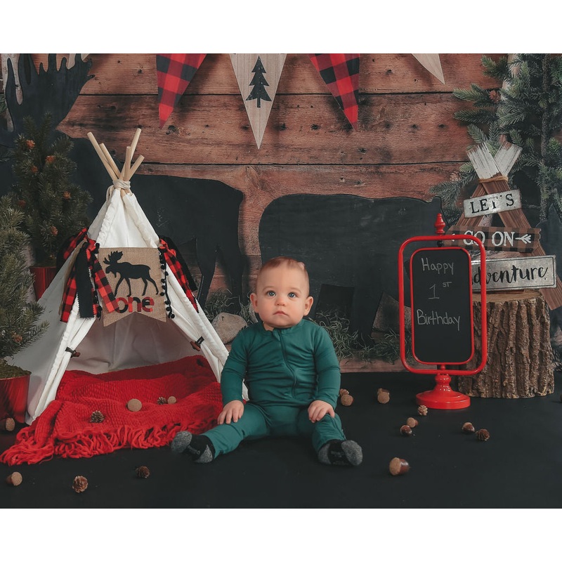 Kate Woodland Plaid Dark Wood Backdrop Designed by Arica Kirby 5x3ft - newborns and babies Microfiber (Printed)