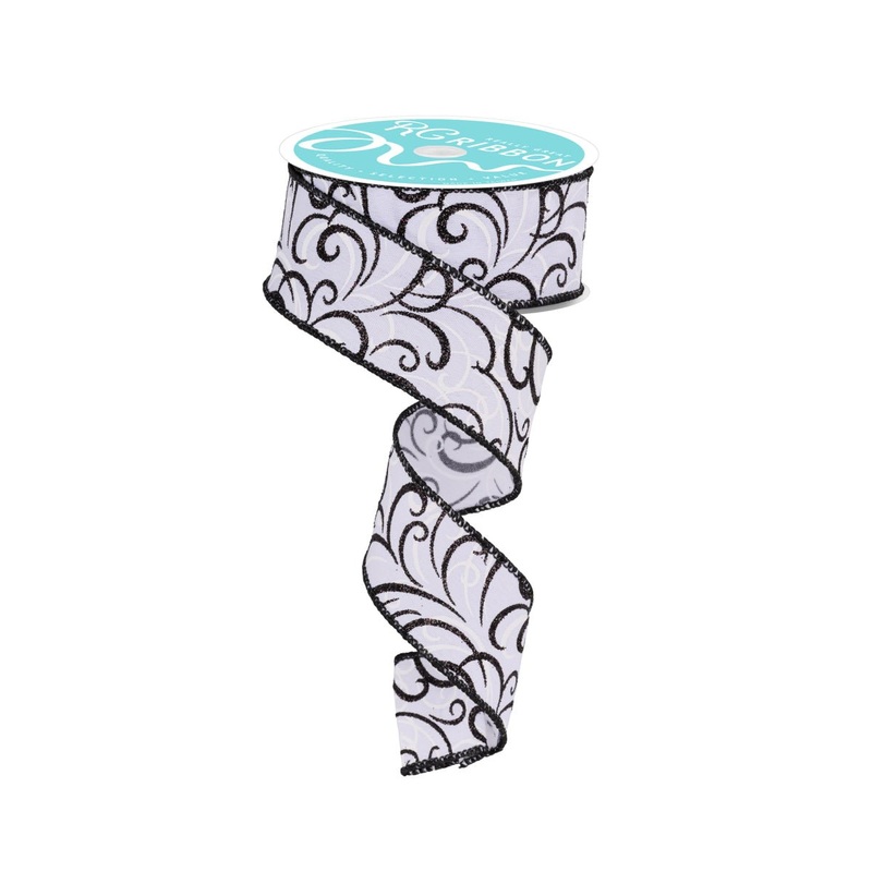 1.5" Multi Swirl Ribbon: White/Black - 10yds