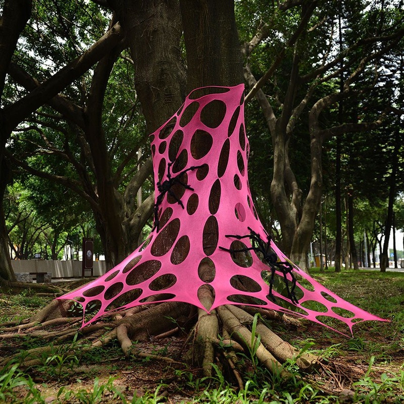 ??Halloween Neon Pink Black Light Stretch Spider Web w/Holes