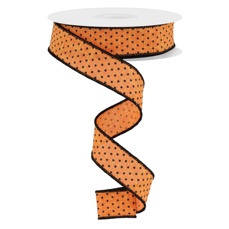 7/8" Raised Swiss Dot Ribbon: Orange/Blk - 10yds
