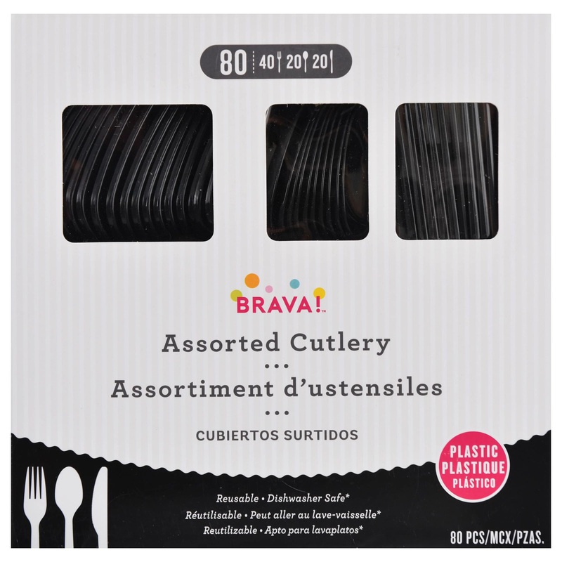 Black Plastic Assorted Cutlery | 80 pcs