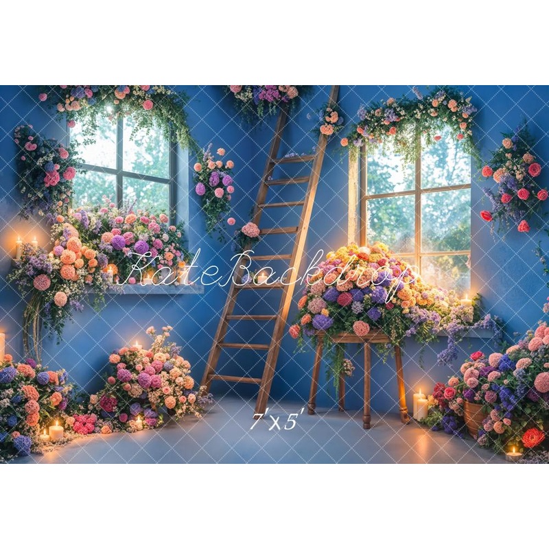 Kate Spring Indoor Flower Ladder Backdrop Designed by Emetselch Microfiber (Printed) 7x5ft - small kids sitting / cake smash