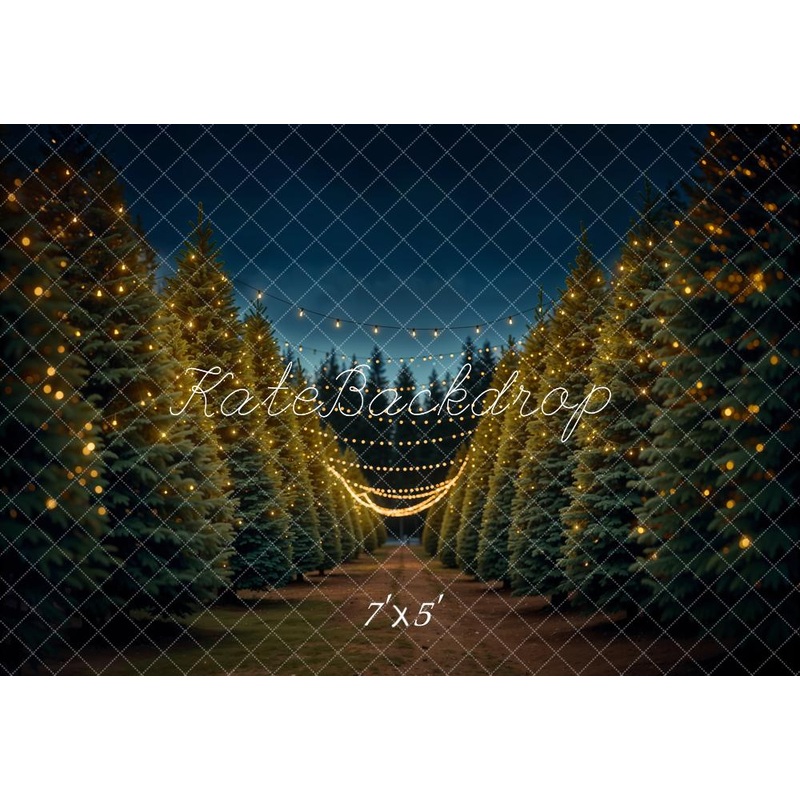 Kate Winter Night Green Christmas Tree Forest Backdrop Designed by Emetselch 7x5ft - small kids sitting / cake smash Microfiber (Printed)