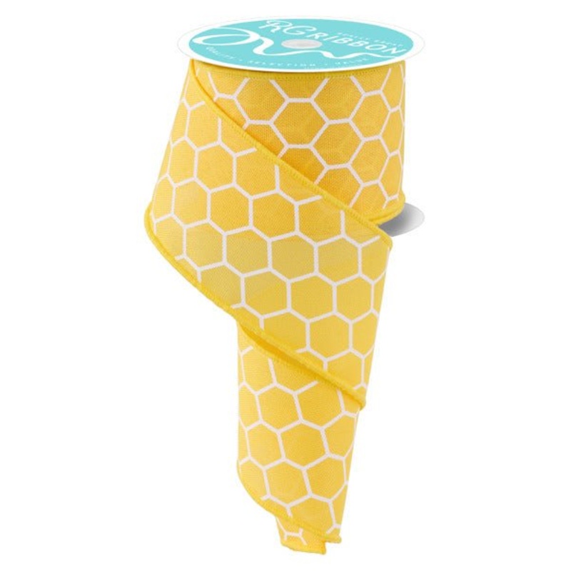 2.5" Yellow/White Honeycomb Ribbon - 10yds