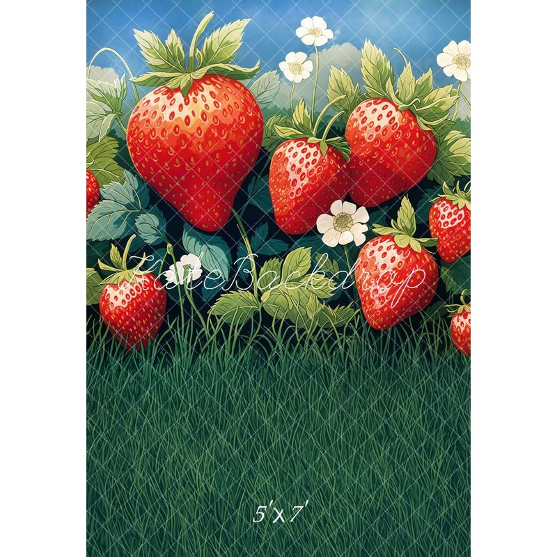 Kate Summer Strawberry Field Grass Backdrop Designed by Emetselch Microfiber (Printed) 5x7ft(1.5x2.2m)