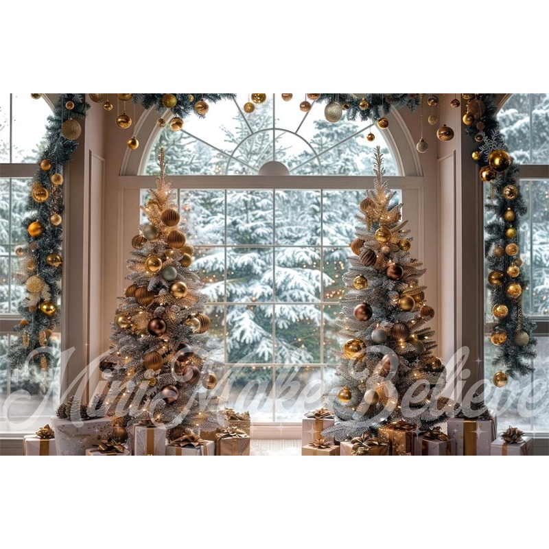 Kate Winter Christmas Beige Arched Window Backdrop Designed by Mini MakeBelieve 7x5ft - small kids sitting / cake smash Microfiber (Printed)