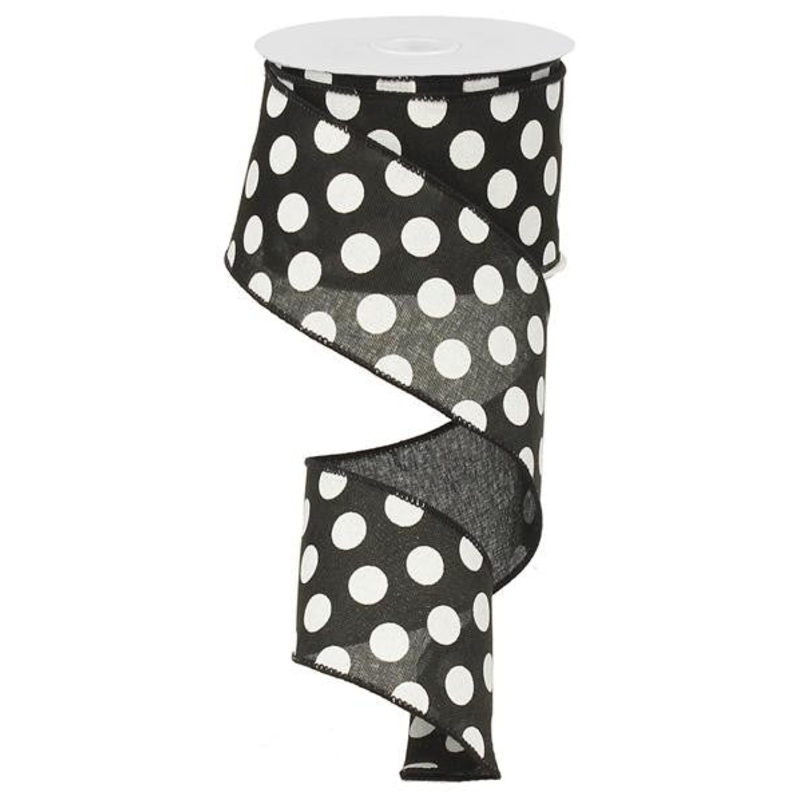 2.5" x 10yd Linen Polka Dot Ribbon: Black/White