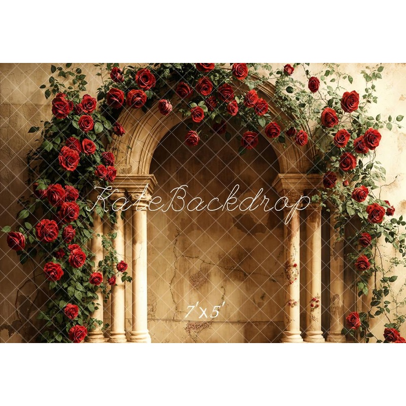 Kate Valentine Rose Arch Retro Wall Backdrop Designed by Emetselch Microfiber (Printed) 7x5ft - small kids sitting / cake smash