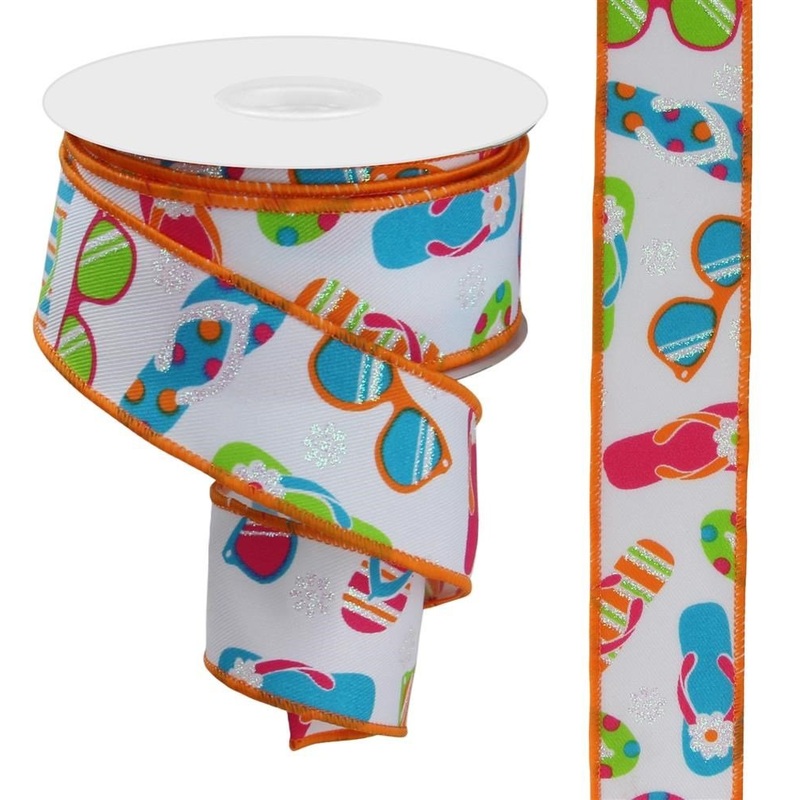 1.5" Flip Flops Sunglasses Ribbon: Wht - 10yds