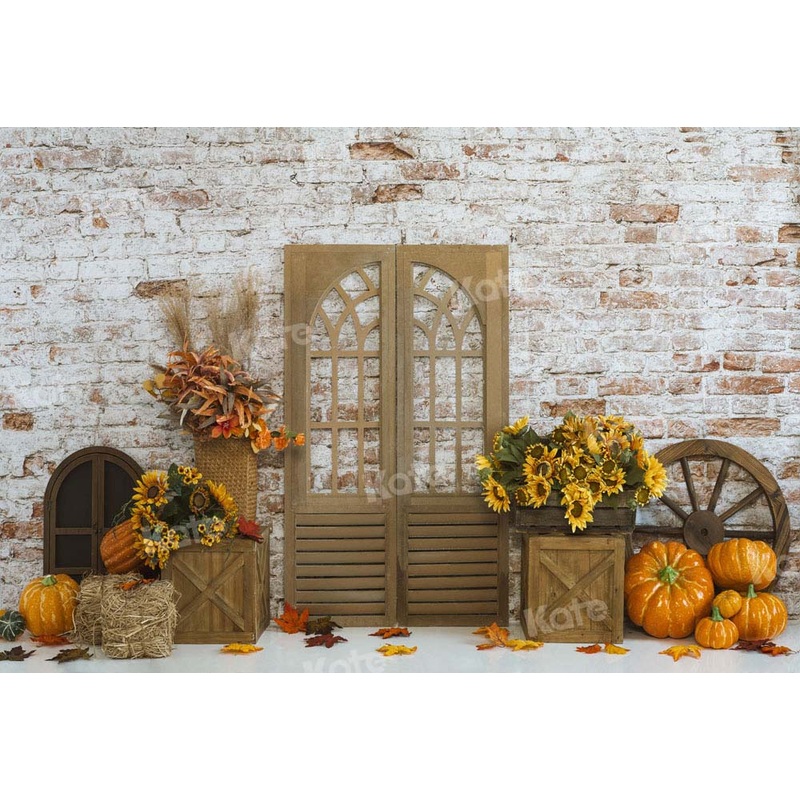 Kate Autumn Backdrop Wheel Pumpkin Designed by Emetselch 5x3ft - newborns and babies Microfiber (Printed)