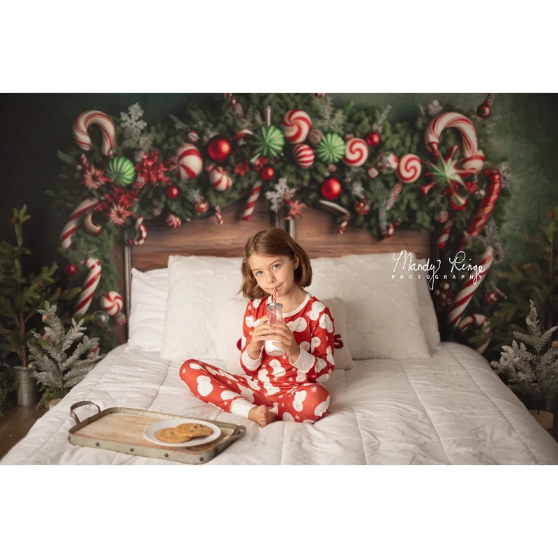 Kate Christmas Candy Cane Headboard Backdrop Designed by Mandy Ringe Photography Microfiber (Printed) 7x5ft - For Twin Size Mattress