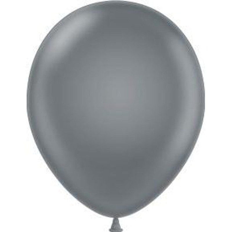 11" Tuftex Gray Smoke Inflated with Helium and Ribbon