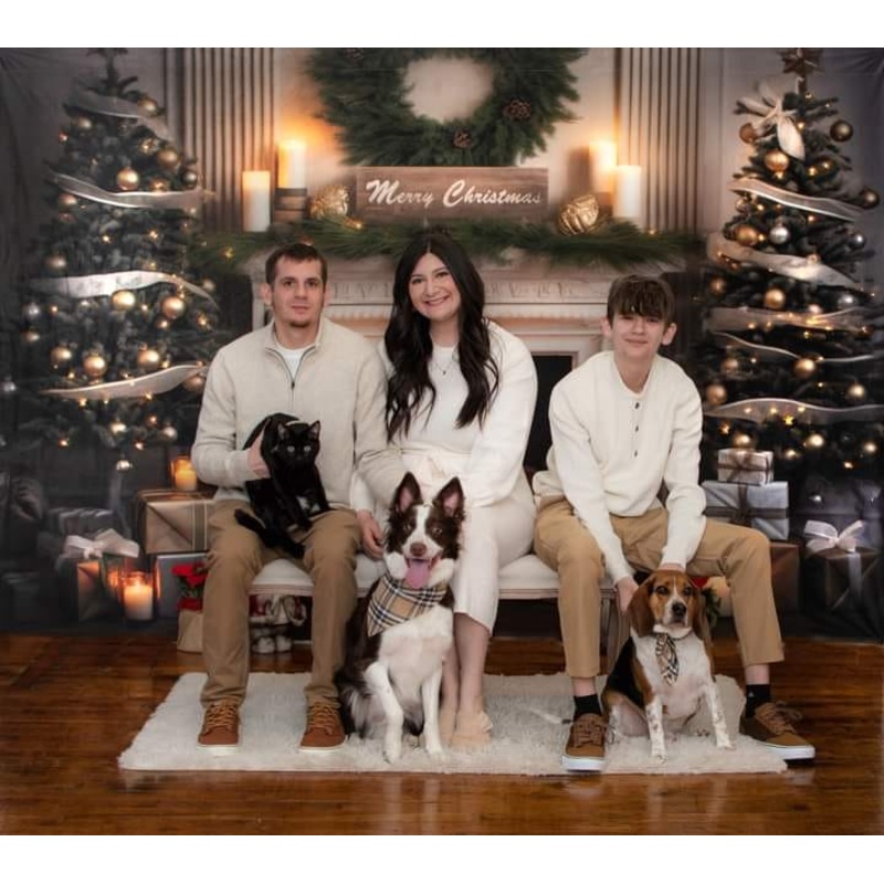 Kate Christmas Fireplace Gift Tree Painted Backdrop Designed by Emetselch Microfiber (Printed) 7x5ft - small kids sitting / cake smash