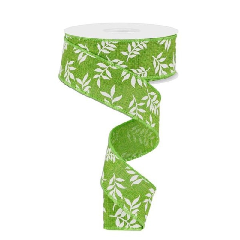 1.5" Laurel Leaf Ribbon: Fresh Green - 10yds