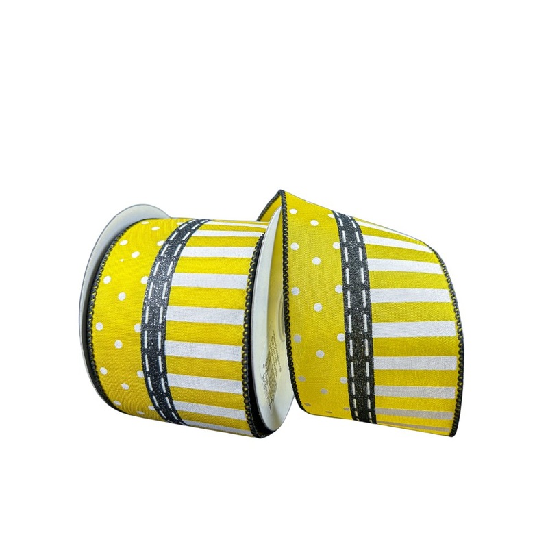 2.5" Satin Dots and Stripes Ribbon: Yellow/Black