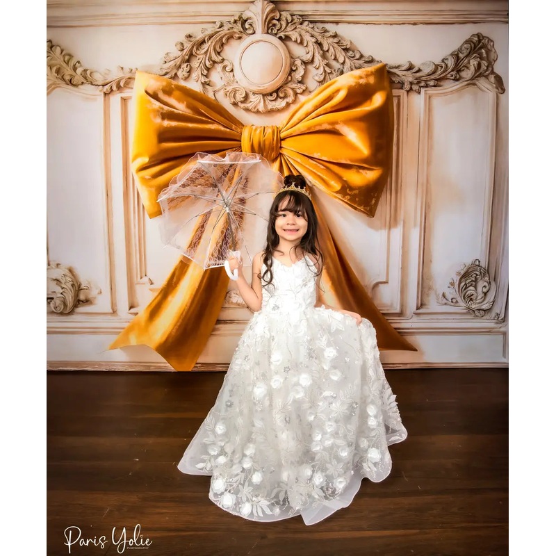 Kate Yellow Bow Vintage Wall Backdrop Designed by Emetselch Microfiber (Printed) 7x5ft - small kids sitting / cake smash