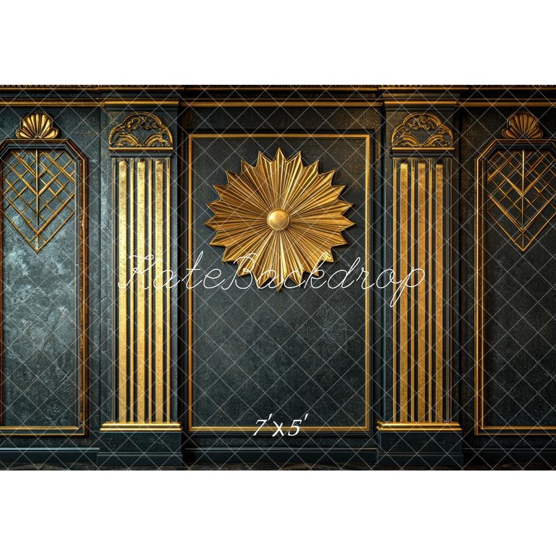 Kate Art Deco Wall Gold Sunburst Backdrop Designed by Mini MakeBelieve Microfiber (Printed) 7x5ft - small kids sitting / cake smash