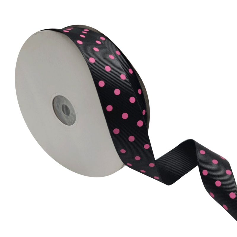 ARIA DOTS | BLACK WITH PINK | 25MM | 45MTR