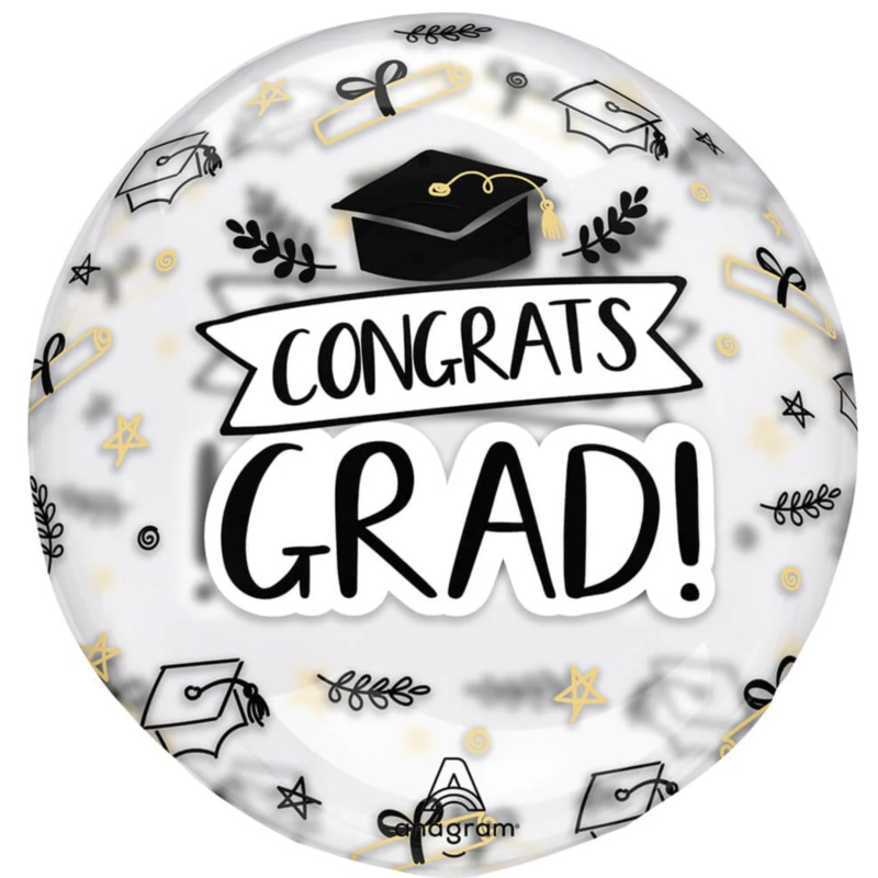 Congrats Grad Sketched Icons Clear Balloon Helium-Filled (local only)
