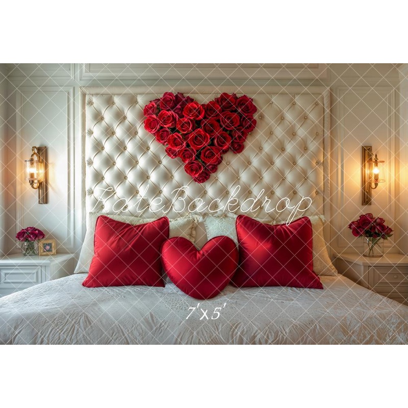 Kate Valentine's Day Heart Rose Headboard Backdrop Designed by Emetselch Microfiber (Printed) 7x5ft - For Twin Size Mattress