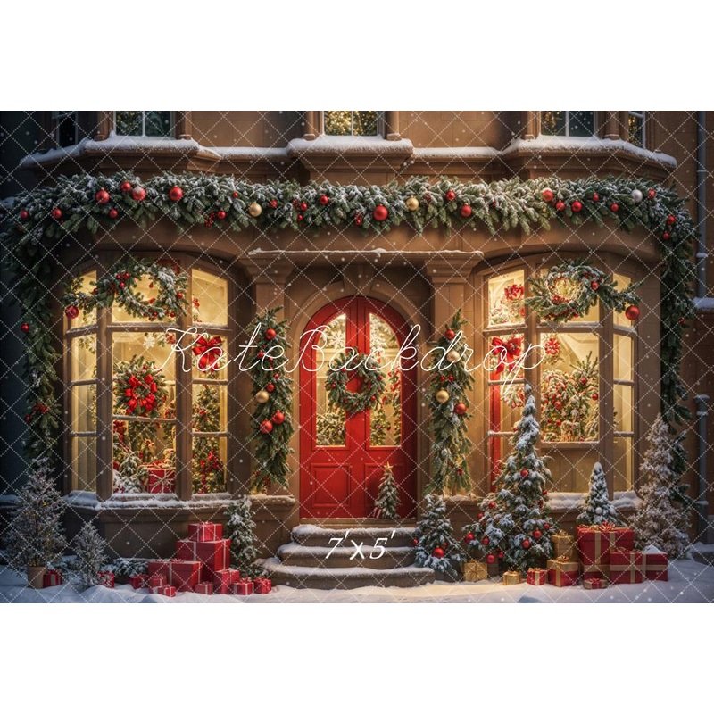 Kate Winter Christmas Gift Store Backdrop Designed by Chain Photography 7x5ft - small kids sitting / cake smash Microfiber (Printed)