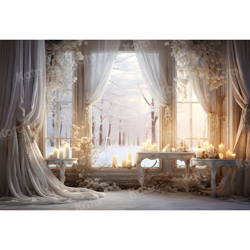 Kate Winter White Elegant Communion Candle Backdrop for Photography 7x5ft - small kids sitting / cake smash Microfiber (Printed)