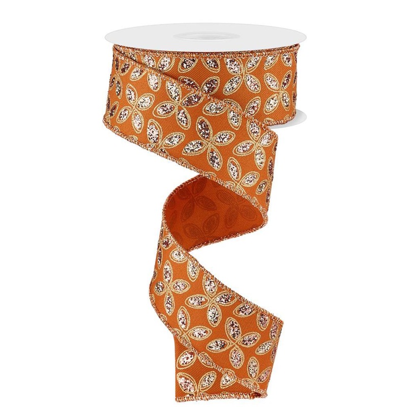 1.5" Glitter Quatrefoil Petal Ribbon: Autumn/Champ/Gold