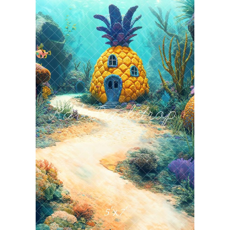 Kate Underwater Fantasy Pineapple House Path Backdrop Designed by Chain Photography Microfiber (Printed) 5x7ft(1.5x2.2m)