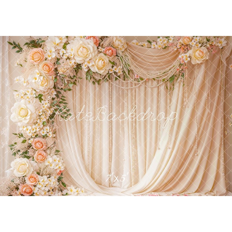 Kate Wedding Floral Arch Cream Curtains Backdrop Designed by Emetselch Microfiber (Printed) 7x5ft - small kids sitting / cake smash