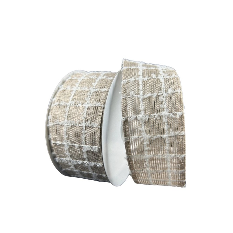 1.5" Natural/White Check Ribbon  - 10yds