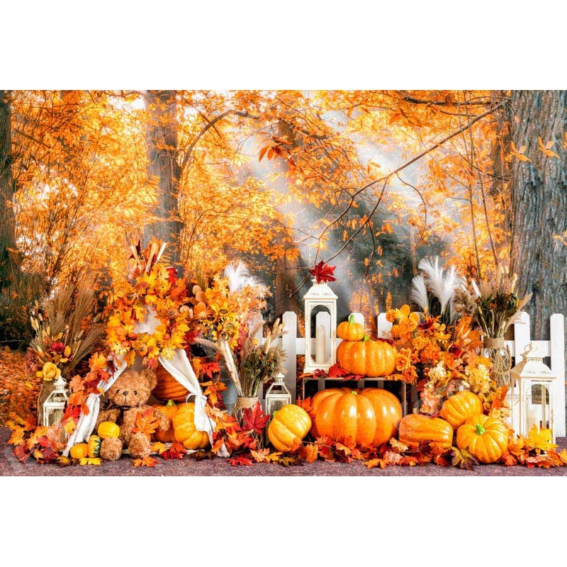 Kate Autumn Backdrop Out Door Birthday Pumpkins Designed by Emetselch 5x3ft - newborns and babies Microfiber (Printed)