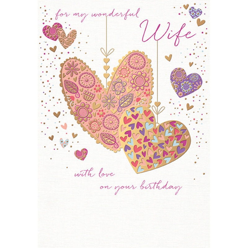 Wife Birthday Card - Contemporary Hearts Design