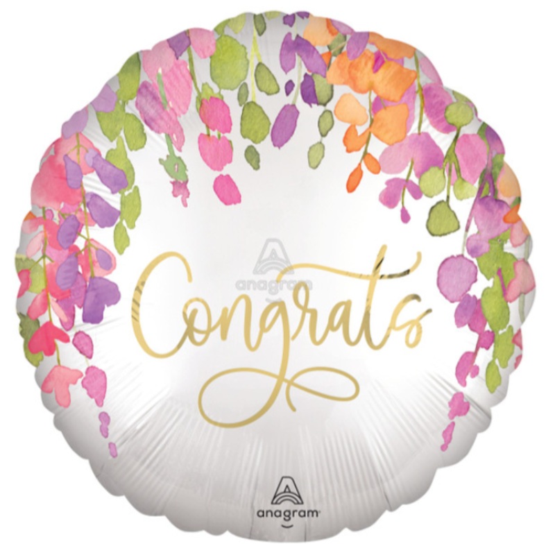 18" Congrats Romantic Floral Inflated with Helium and Ribbon