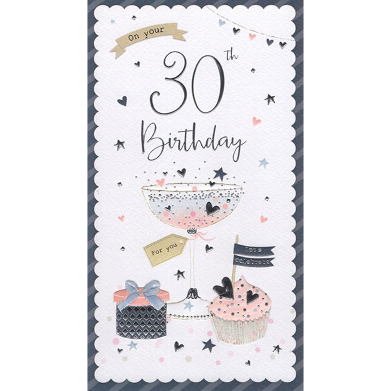 30th Birthday Card - Contemporary Palladium Design