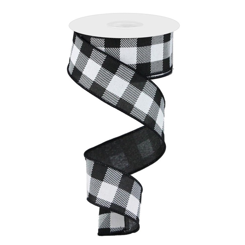 1.5" Bold Check Ribbon: Black/White - 10yds