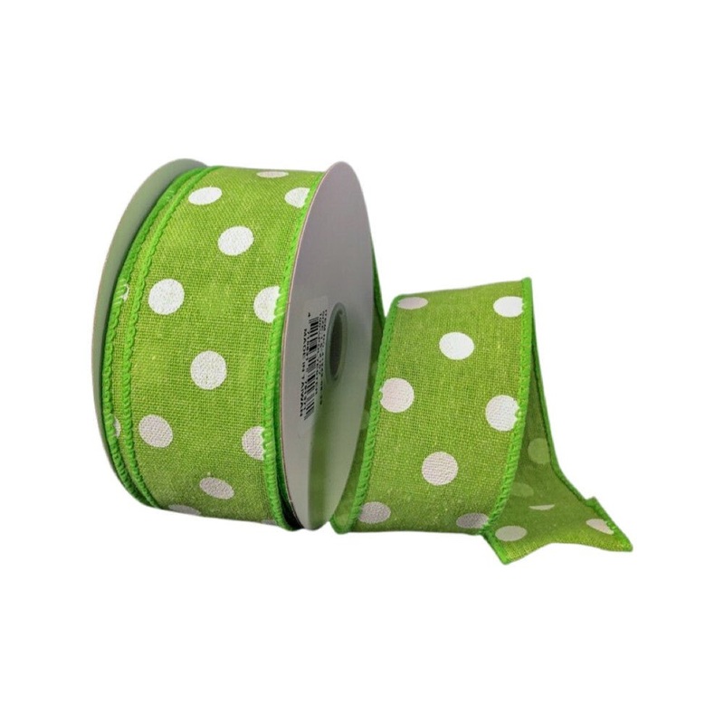 1.5" Lime Green/White Dots Ribbon - 10yds