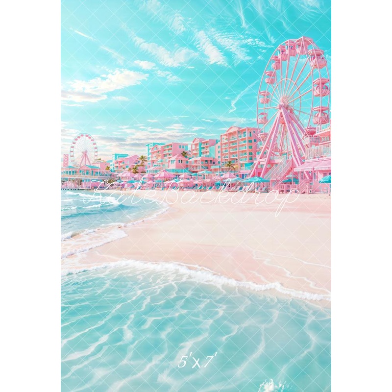 Kate Summer Beach Ferris Wheel Backdrop Designed by Emetselch Microfiber (Printed) 5x7ft(1.5x2.2m)