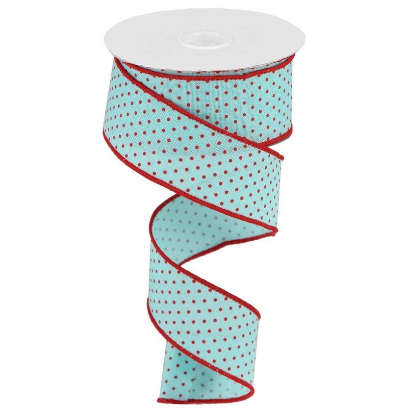 1.5" Raised Swiss Dot Ribbon: Ice Blue/Red - 10yds