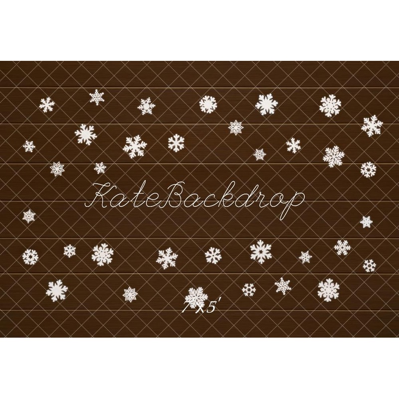 Kate Winter Snowflake Pattern Brown Wood Floor Backdrop Designed by Mini MakeBelieve Microfiber (Printed) 7x5ft - small kids sitting / cake smash