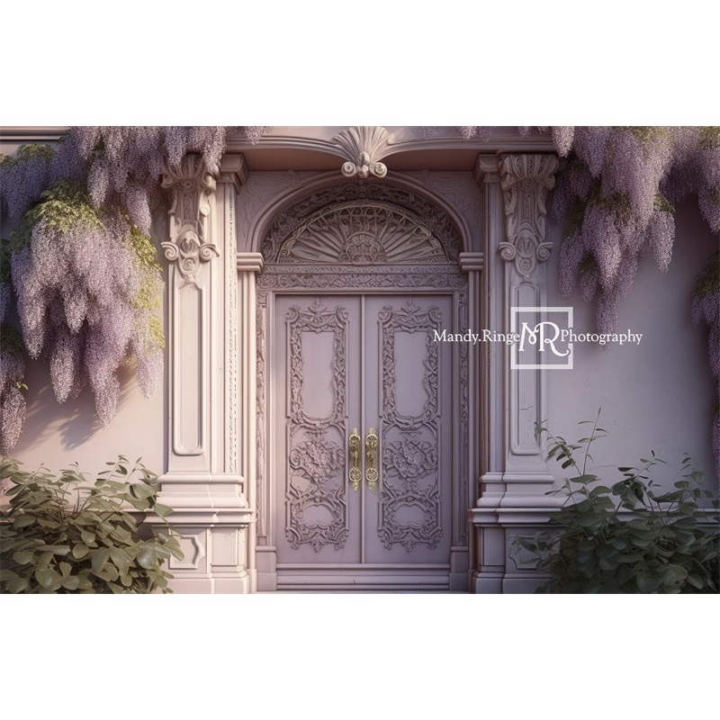 Kate Wisteria Vine with Light Purple Ornate Door Backdrop Designed by Mandy Ringe Photography 6.5x6.5ft - sitting kids / headshots / pets Microfiber (Printed)