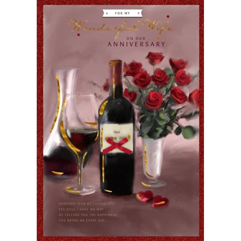 Wife Anniversary Card - Wine & Roses