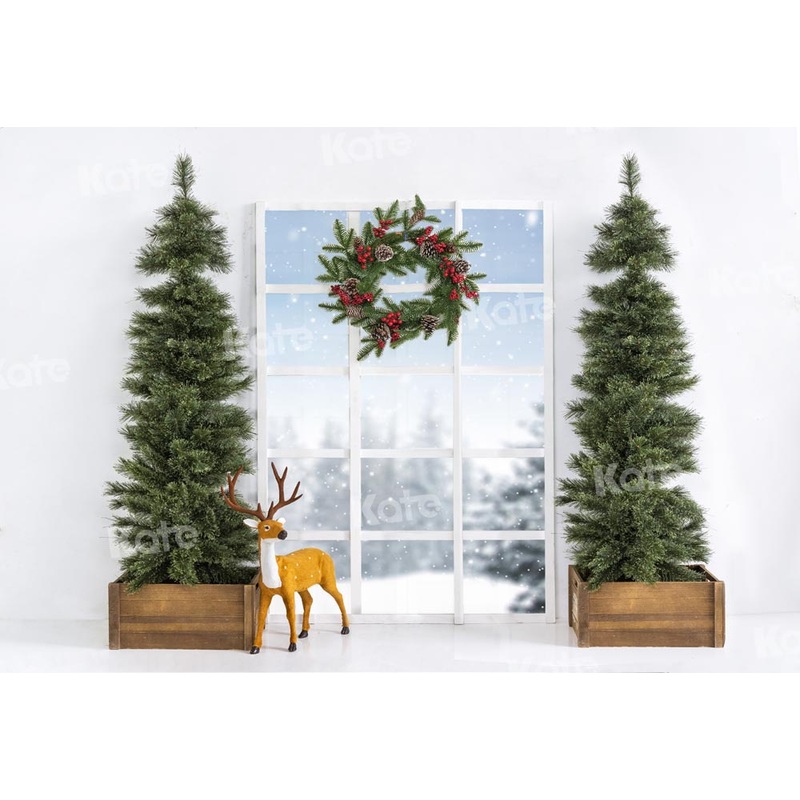Kate Winter Backdrop Christmas Tree Window Designed by Emetselch 5x3ft - newborns and babies Microfiber (Printed)