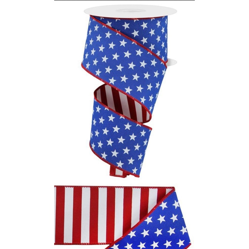 2.5" Stars/Stripes Fused Back Ribbon: Royal Blue/Red/Wht - 10yds