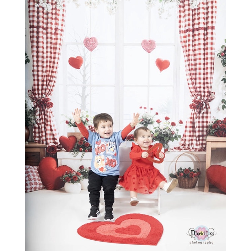 Kate Valentine's Day Window Floral Hearts Backdrop Designed by Emetselch Microfiber (Printed) 7x5ft - small kids sitting / cake smash